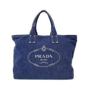 Prada Denim City Calf Bag Navy Blue denim tote bag